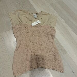 Maeve Textured Short Sleeve Top in Beige and Tan